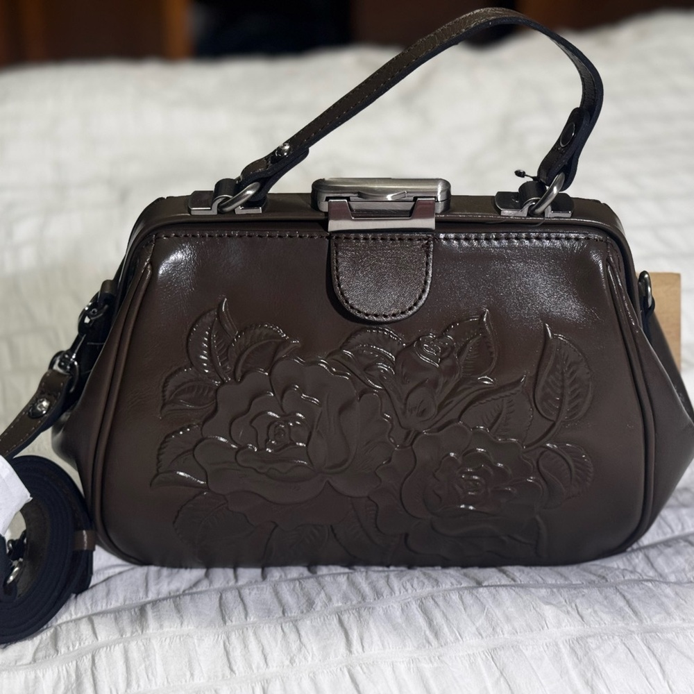 Patricia Nash Gracchi rose tooled mushroom color handbag brand new reg $ 279 - Picture 4 of 12